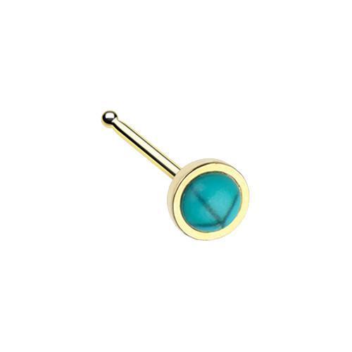 Turquoise Golden Bezel Set Synthetic Turquoise Stone Nose Stud Ring