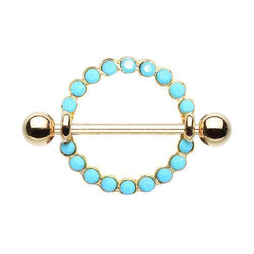 Turquoise Golden Orbital Turquoise Nipple Shield Ring - 1 Piece