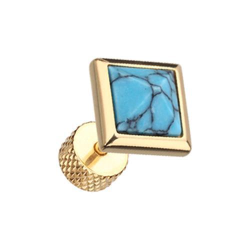 Turquoise Golden Square Turquoise Pyramid Stone Fake Plug - 1 Pair