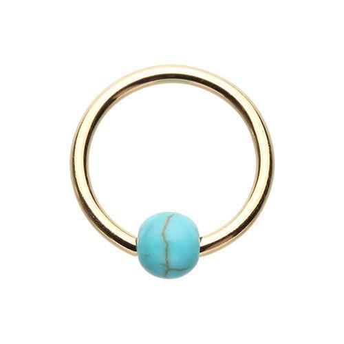 Turquoise Golden Synthetic Turquoise Bead Captive Ring