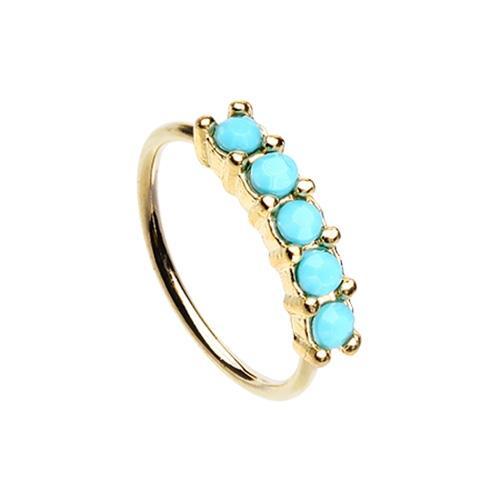 Turquoise Golden Turquiose Seamless Prong set 5 Gem Bendable Nose Hoop - 1 Piece