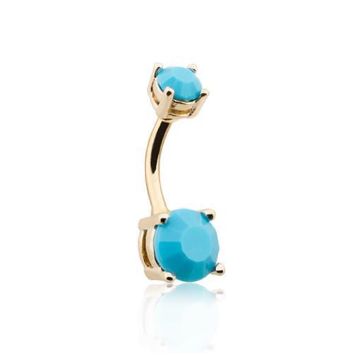 Turquoise Golden Turquoise Brilliant Gem Prong Set Belly Button Ring