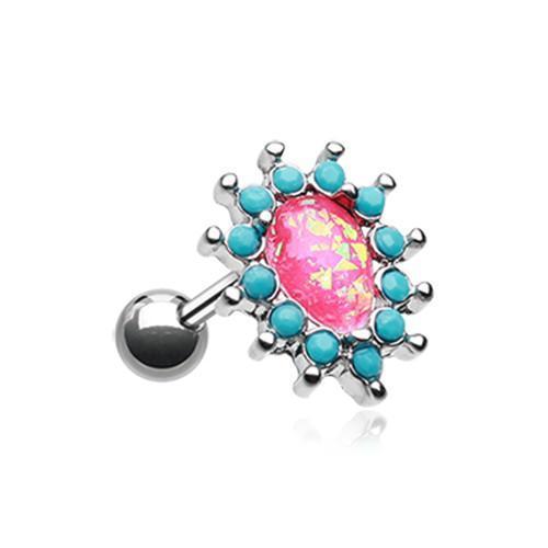 Turquoise/Pink Opulent Opal Turquoise Tragus Cartilage Barbell Earring - 1 Piece
