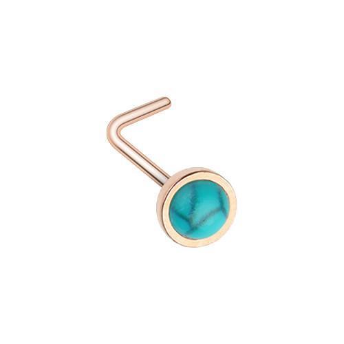 Turquoise Rose Gold Bezel Set Synthetic Turquoise Stone L-Shape Nose Ring