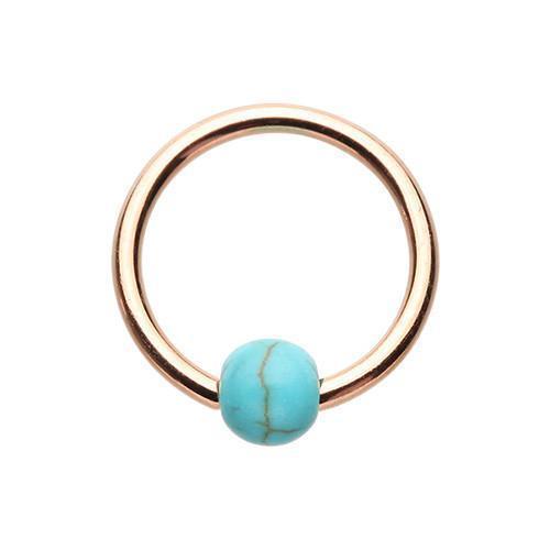 CAPTIVE BEAD RING Turquoise Rose Gold Synthetic Turquoise Bead Captive Ring -Rebel Bod-RebelBod