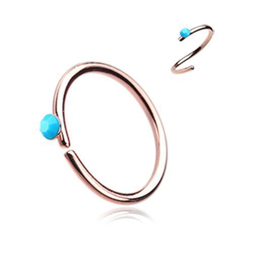 Turquoise Rose Gold Turquoise Bead Top Bendable Nose Hoop