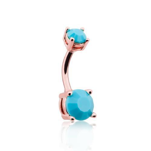 Turquoise Rose Gold Turquoise Brilliant Gem Prong Set Belly Button Ring