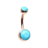 Turquoise Rose Gold Turquoise Double Ball Inlay Belly Button Ring