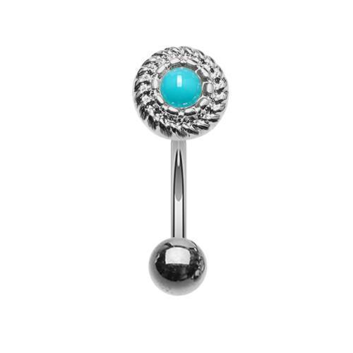 Turquoise Round Ornate Rope Turquoise Curved Barbell Eyebrow Ring