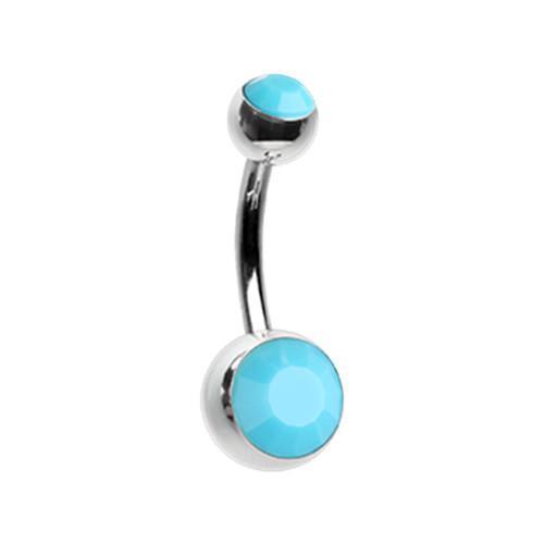 Turquoise Turquoise Double Ball Inlay Belly Button Ring