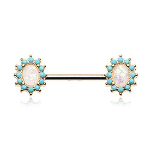 Turquoise/White Golden Elegant Opal Turquoise Nipple Barbell - 1 Piece