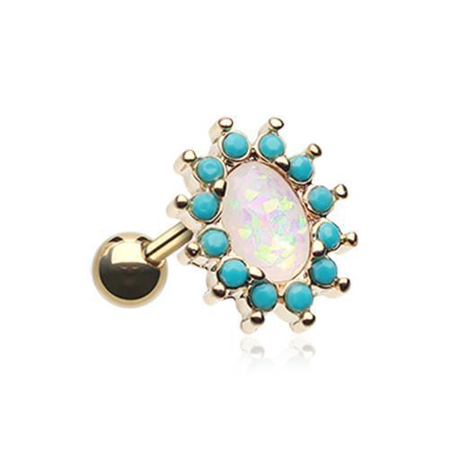 Turquoise/White Golden Elegant Opal Turquoise Tragus Cartilage Barbell Earring - 1 Piece