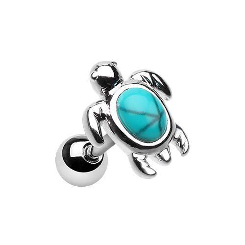 Turquoise Wild Marine Synthetic Turquoise Stone Turtle Tragus Cartilage Barbell Earring - 1 Piece