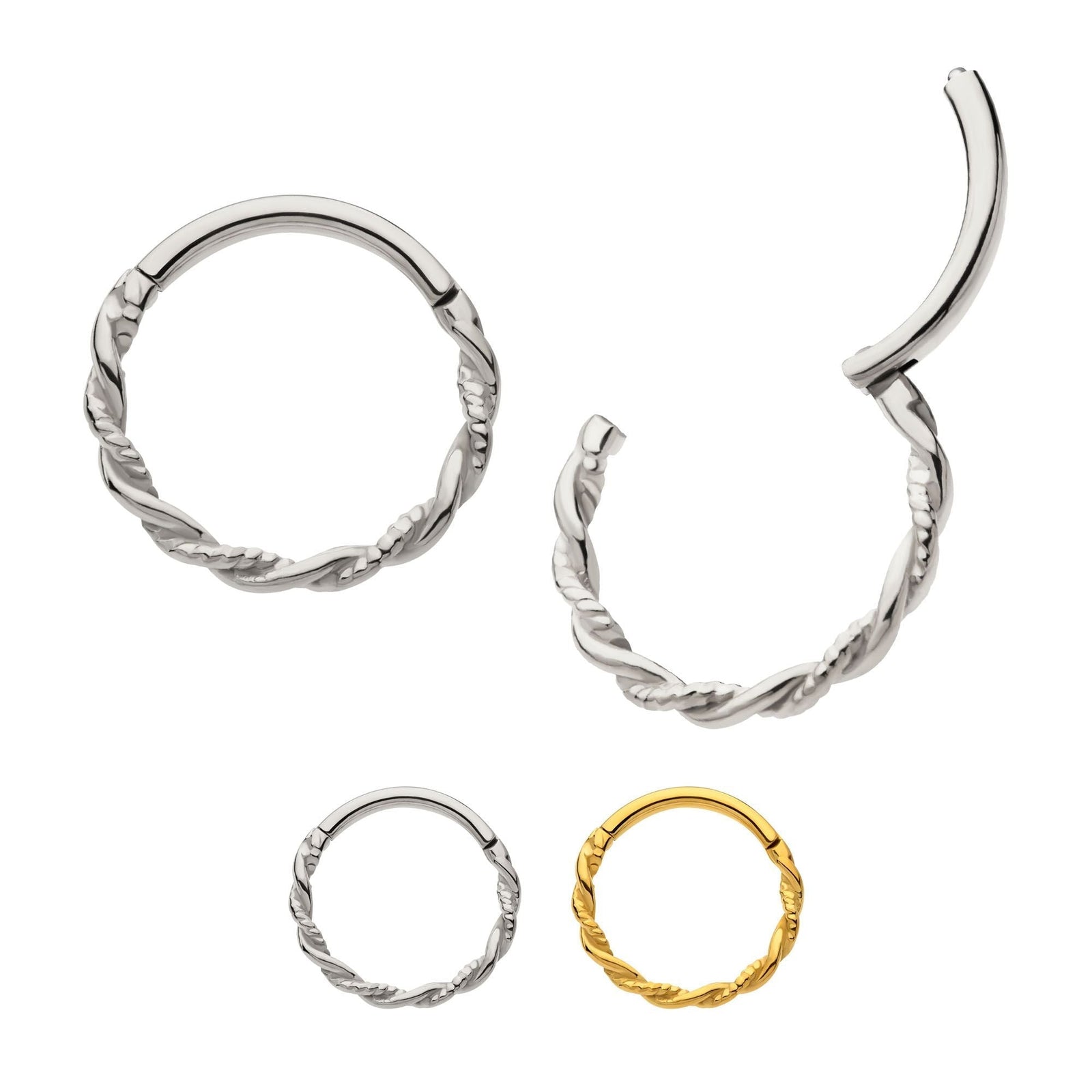 Clicker - Cartilage | Septum Twisted Rope Hoop Hinged Segment Clicker - 1 Piece -Rebel Bod-RebelBod