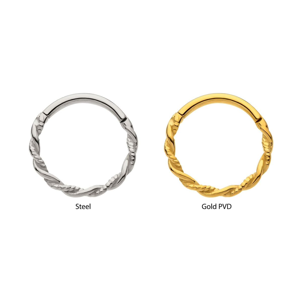 Clicker - Cartilage | Septum Twisted Rope Hoop Hinged Segment Clicker - 1 Piece -Rebel Bod-RebelBod