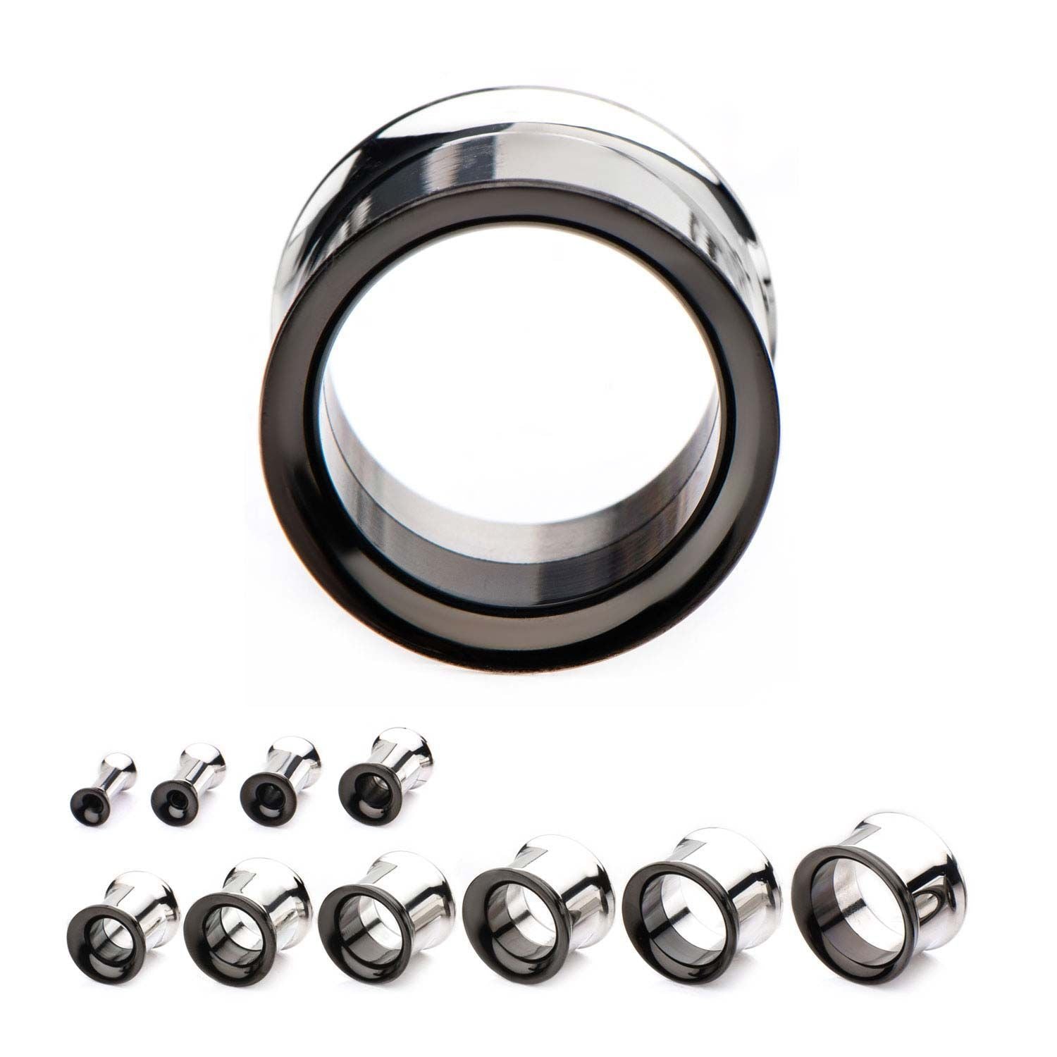 Two-Tone Screw Fit Double Flared Ear Gauge Tunnel Plugs - 1 Pair