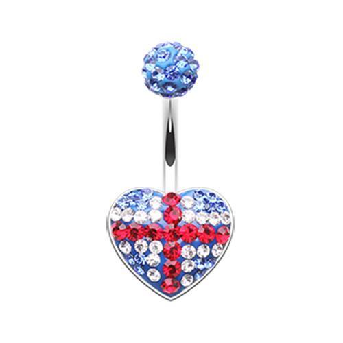 Union Jack Flag Heart Multi-Sprinkle Dot Belly Button Ring