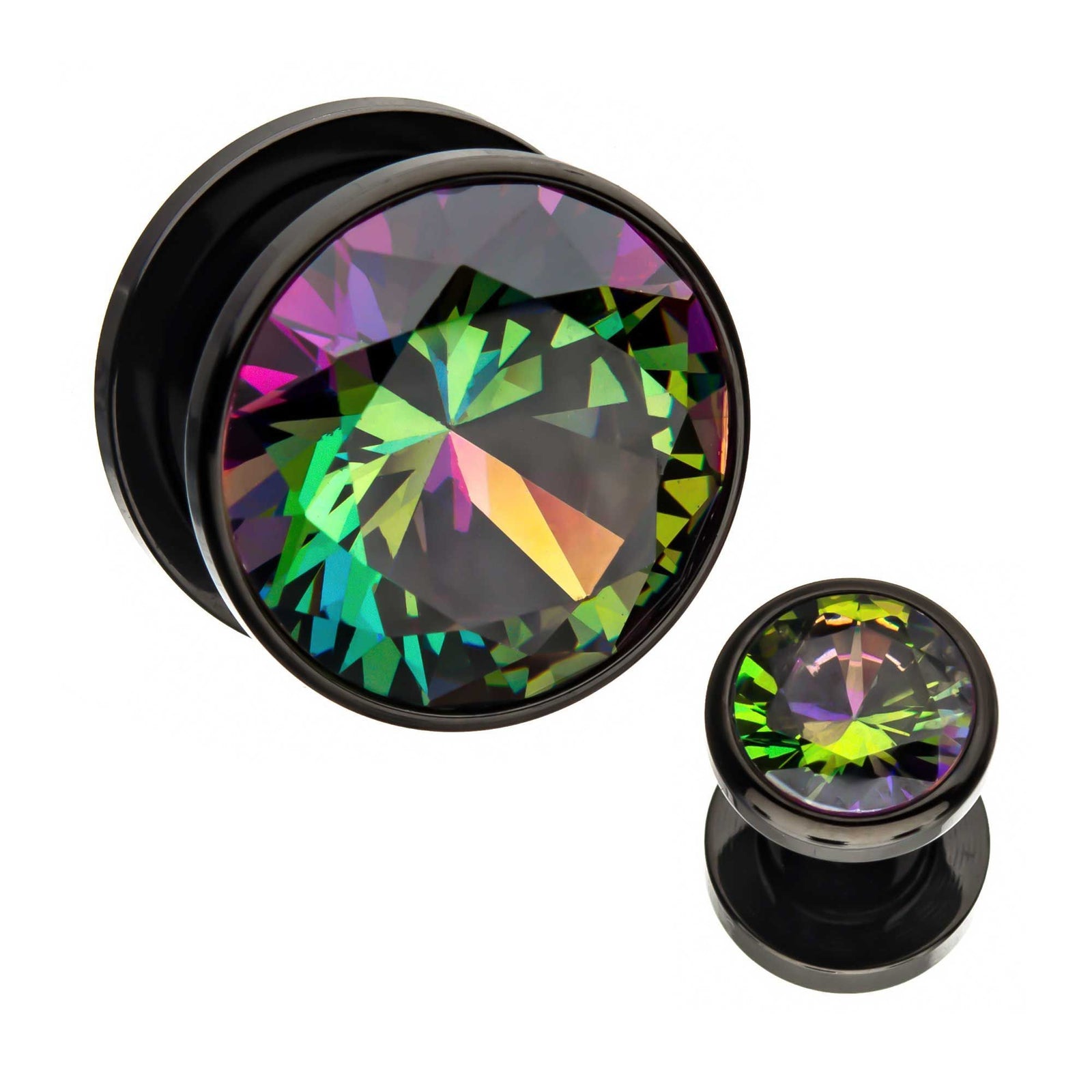 Vitrail Medium Gem Black Plated Double Flared Ear Gauge Plugs - 1 Pair
