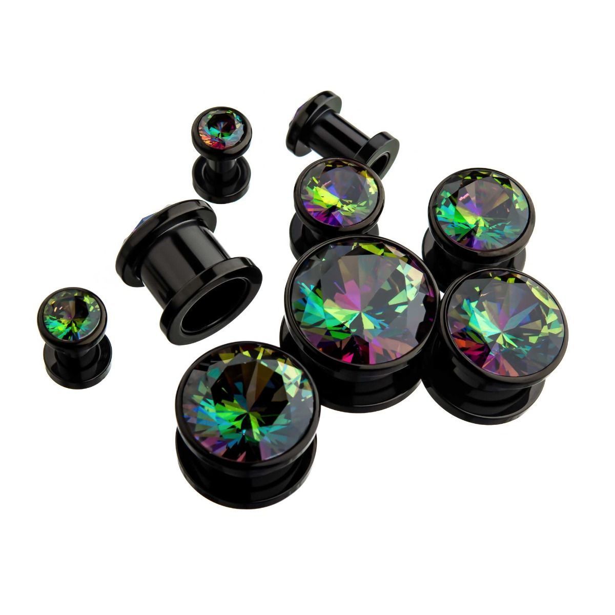Vitrail Medium Gem Black Plated Double Flared Ear Gauge Plugs - 1 Pair