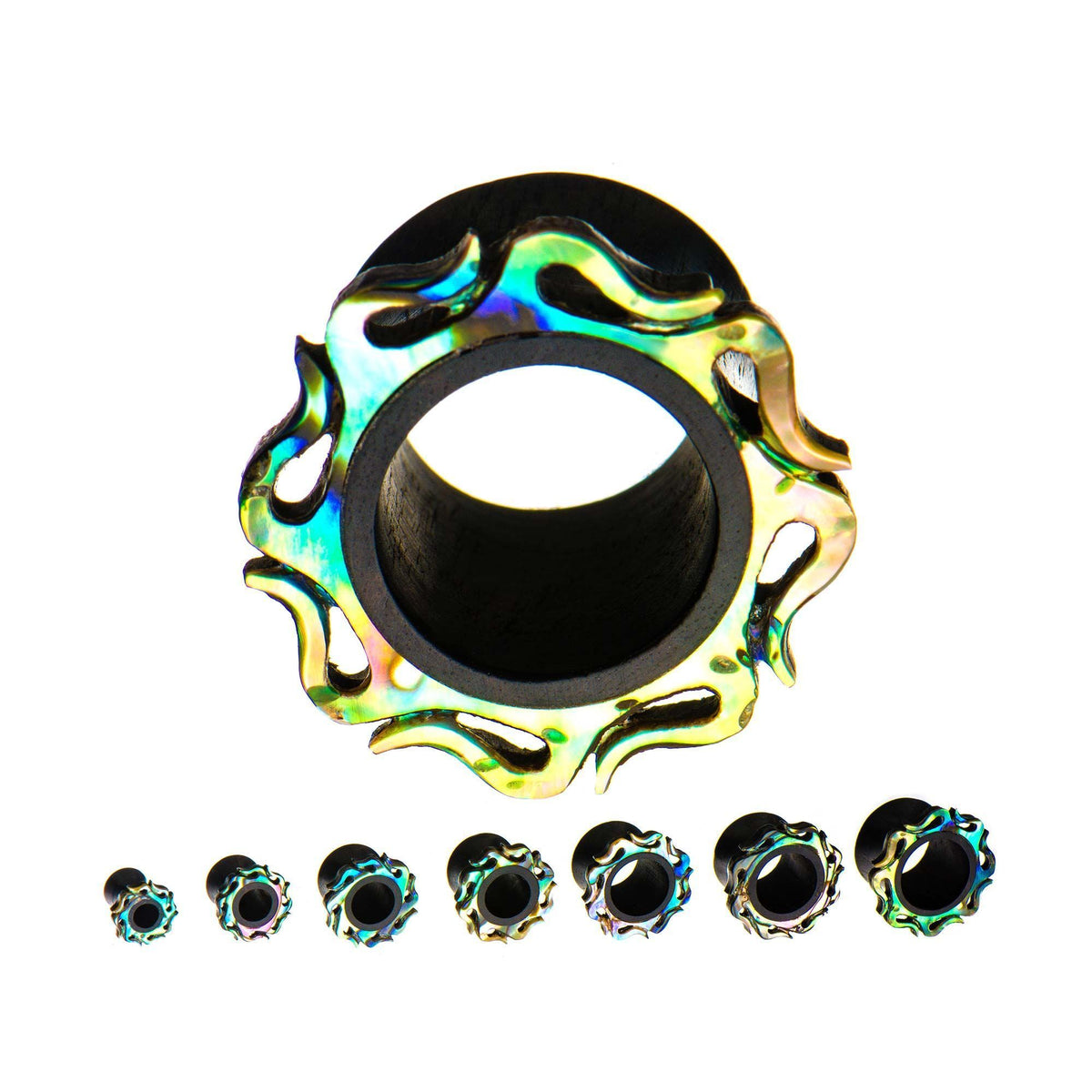 Wavy Iron Wood Abalone Shell Double Flared Ear Gauge Tunnel Plugs - 1 Pair