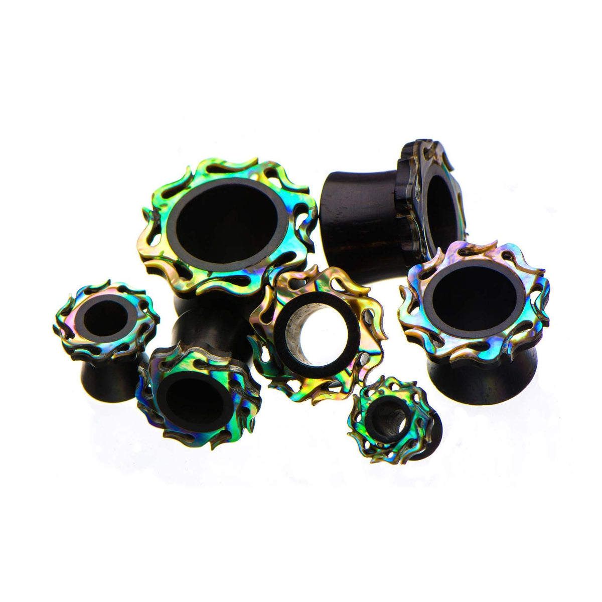 Wavy Iron Wood Abalone Shell Double Flared Ear Gauge Tunnel Plugs - 1 Pair