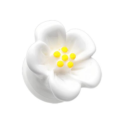 White Adorable Hibiscus Flower Single Flared Ear Gauge Plug - 1 Pair