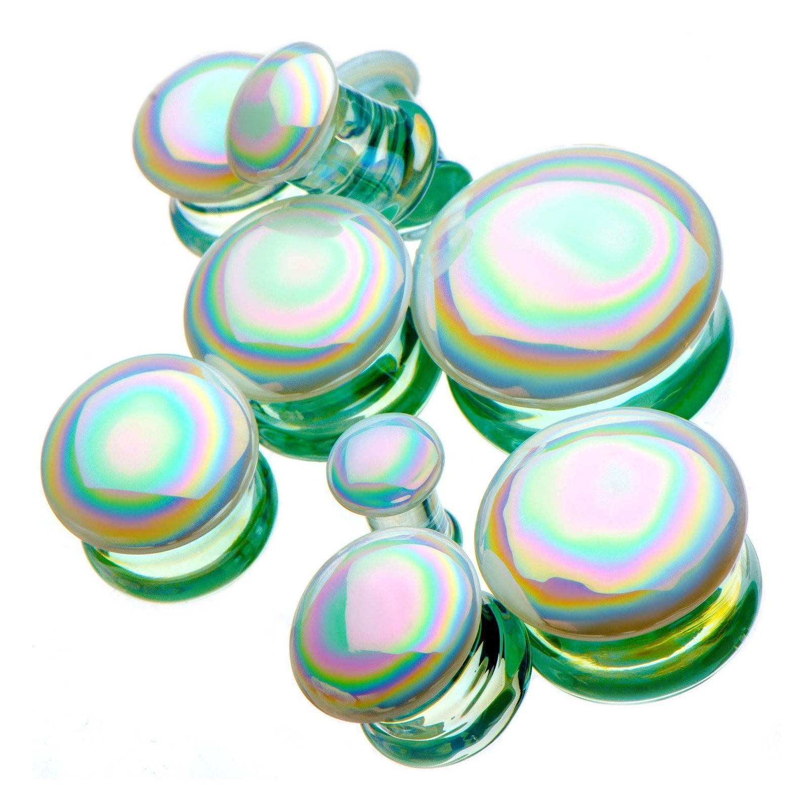 Plugs Earrings - Double Flare White Aurora Borealis Glass Plugs sbvpglsdfwab - 1 Pair -Rebel Bod-RebelBod