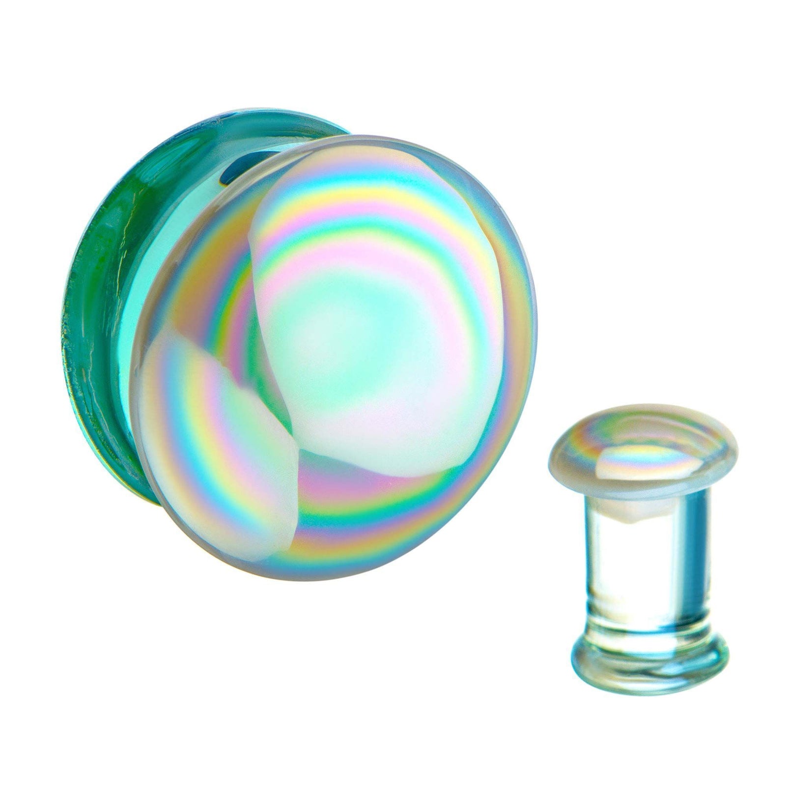 Plugs Earrings - Double Flare White Aurora Borealis Glass Plugs sbvpglsdfwab - 1 Pair -Rebel Bod-RebelBod