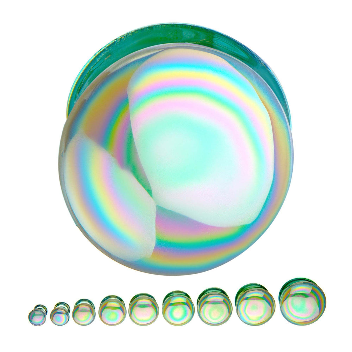 Plugs Earrings - Double Flare White Aurora Borealis Glass Plugs sbvpglsdfwab - 1 Pair -Rebel Bod-RebelBod