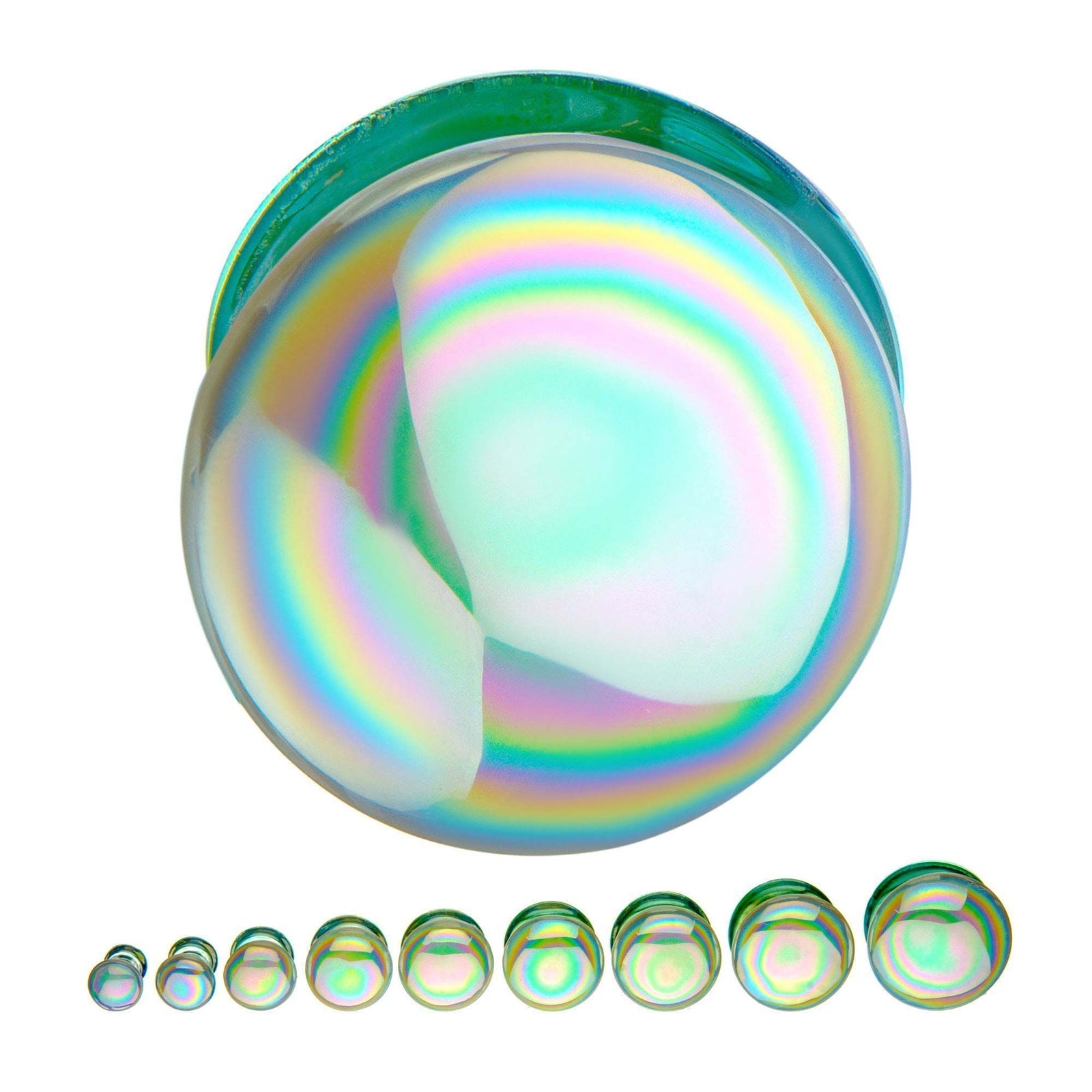 Plugs Earrings - Double Flare White Aurora Borealis Glass Plugs sbvpglsdfwab - 1 Pair -Rebel Bod-RebelBod