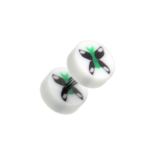 White/Black Butterfly UV Acrylic Fake Plug - 1 Pair