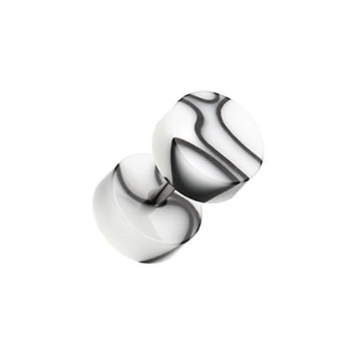White/Black Marble Swirl UV Acrylic Fake Plug - 1 Pair