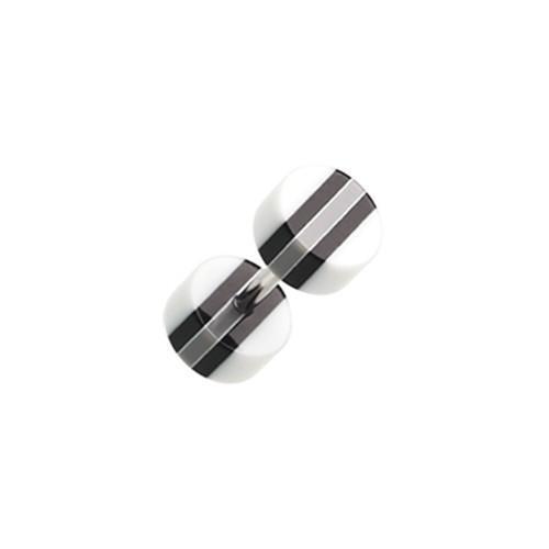 White/Black Multi Stripe Acrylic Fake Plug - 1 Pair