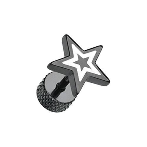 White Black Star Embossed Fake Plug - 1 Pair