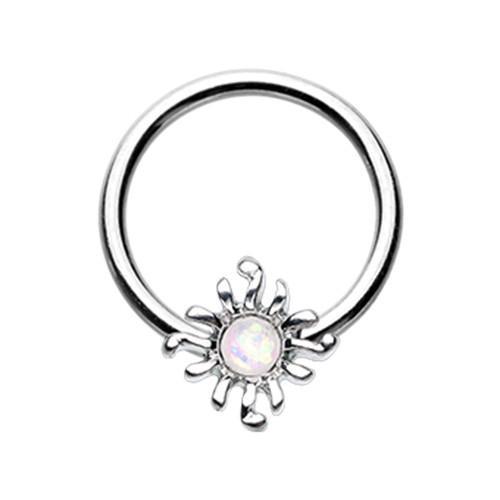 White Blazing Glitter Opal Sun Captive Bead Ring