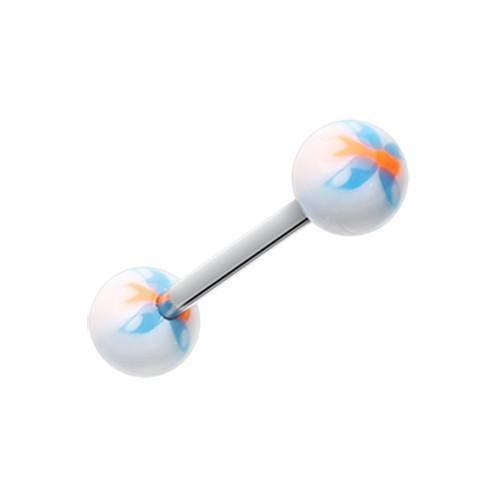 White/Blue Butterfly Acrylic Top Barbell Tongue Ring