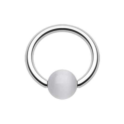 White Cat Eye Stone Bead Captive Bead Ring