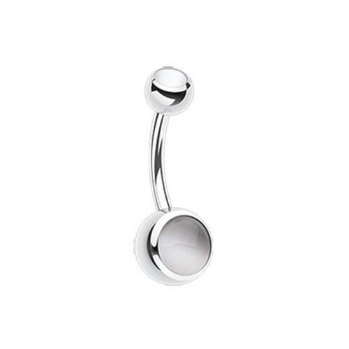 White Cat Eye Stone Belly Button Ring