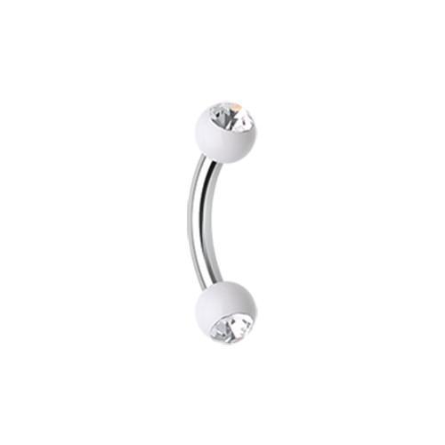 White/Clear Acrylic Gem Ball Curved Barbell Eyebrow Ring