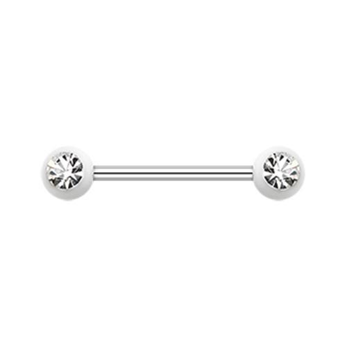 White/Clear Acrylic Gem Ball Nipple Barbell - 1 Piece