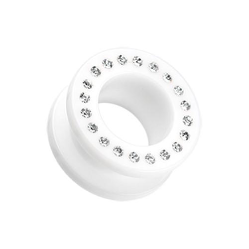 White/Clear Gems Encircle Screw-Fit Ear Gauge Tunnel Plug - 1 Pair