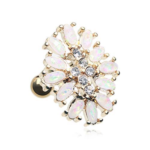 White/Clear Golden Opal Gilia Delight Flower Tragus Cartilage Barbell Earring - 1 Piece