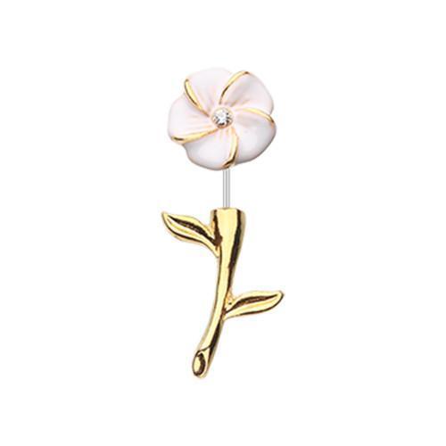 White/Clear Golden Plumeria Fake Taper Earring - 1 Pair