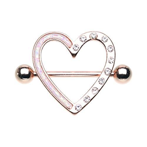 White/Clear Rose Gold Opal Heart Nipple Shield Ring - 1 Piece