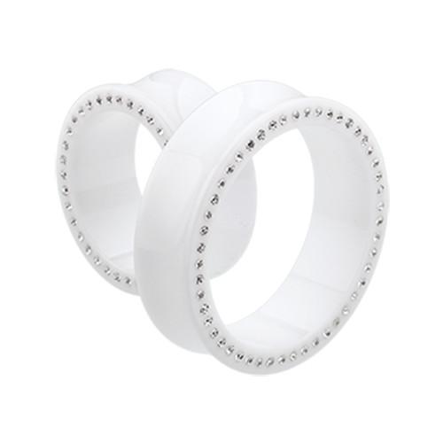 White/Clear Supersize Multi Gem Acrylic Double Flared Ear Gauge Tunnel Plug - 1 Pair
