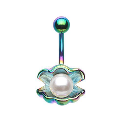 White Ariel&#39;s Shell w/ Pearl Belly Button Ring