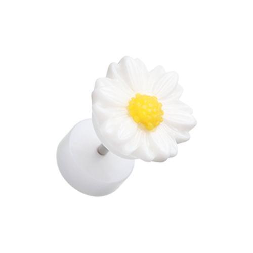 White Cutesy Daisy Flower Acrylic Fake Plug - 1 Pair