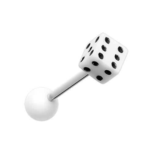 White Dice Acrylic Top Barbell Tongue Ring