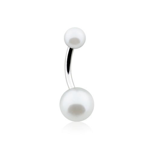 White Double Luster Pearl Ball Belly Button Ring
