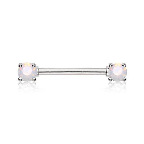 White Double Prong Opal Gem Nipple Barbell - 1 Piece